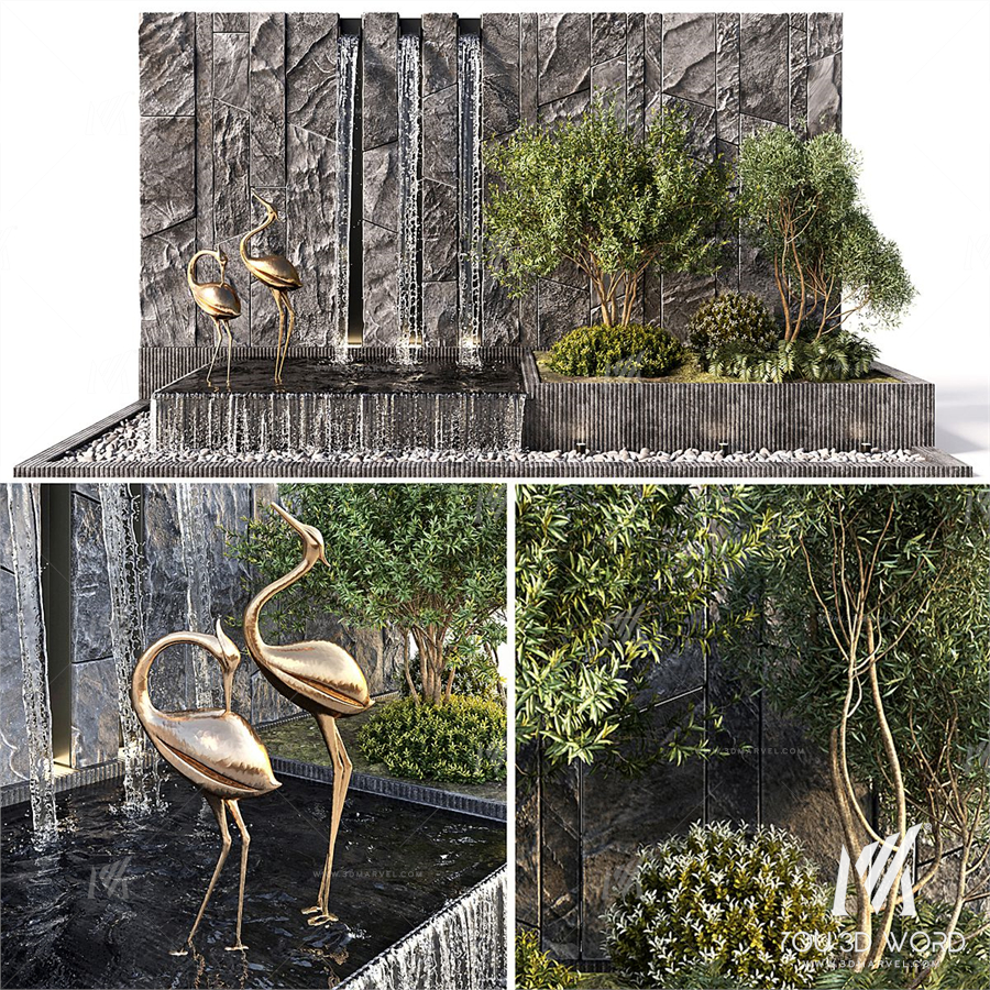 Water falls with Stonewall Plants and birds